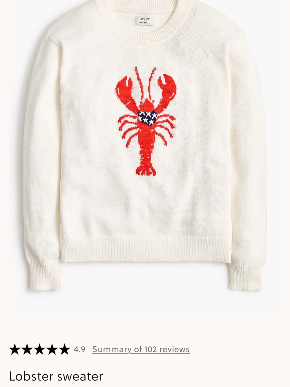 J. Crew Cream Crewneck Sweater with Red Lobster Motif